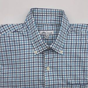 Peter Millar‎ White and Blue Plaid Button Down Shirt, Size XL